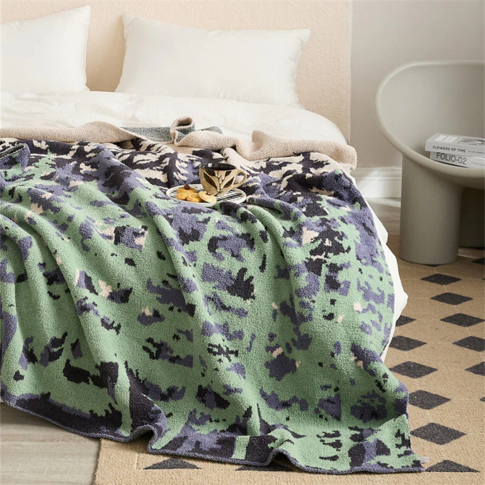Knitted Throw Emerald Green Pattern 130x160 cm Microfiber Soft Blanket Living Room Bedroom Sofa Bed Decorative | Sansoti
