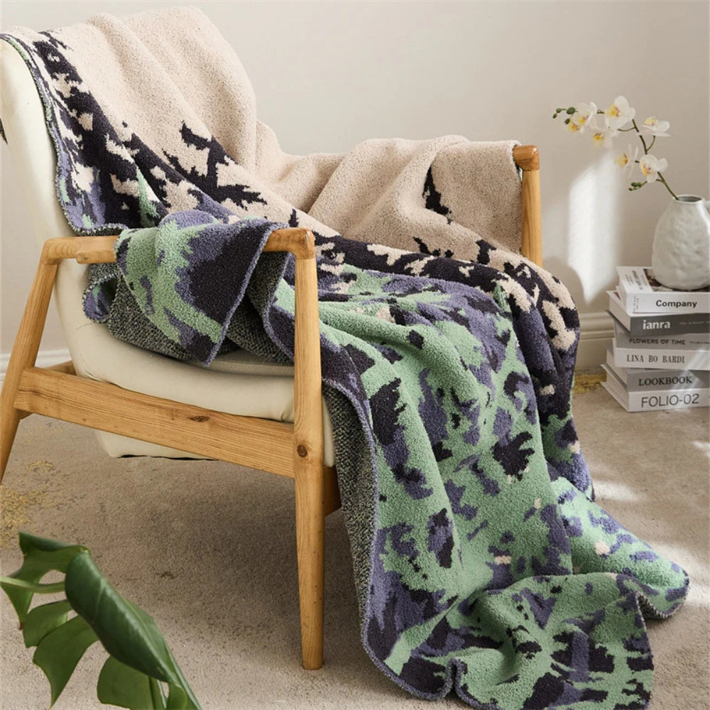 Knitted Throw Emerald Green Pattern 130x160 cm Microfiber Soft Blanket Living Room Bedroom Sofa Bed Decorative | Sansoti