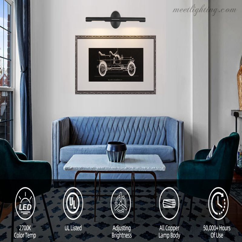 Applique LED pour tableau en laiton, 2 lumières, éclairage d’art moderne, nickel noir, 18-30 cm, éclairage de musée | Sansoti