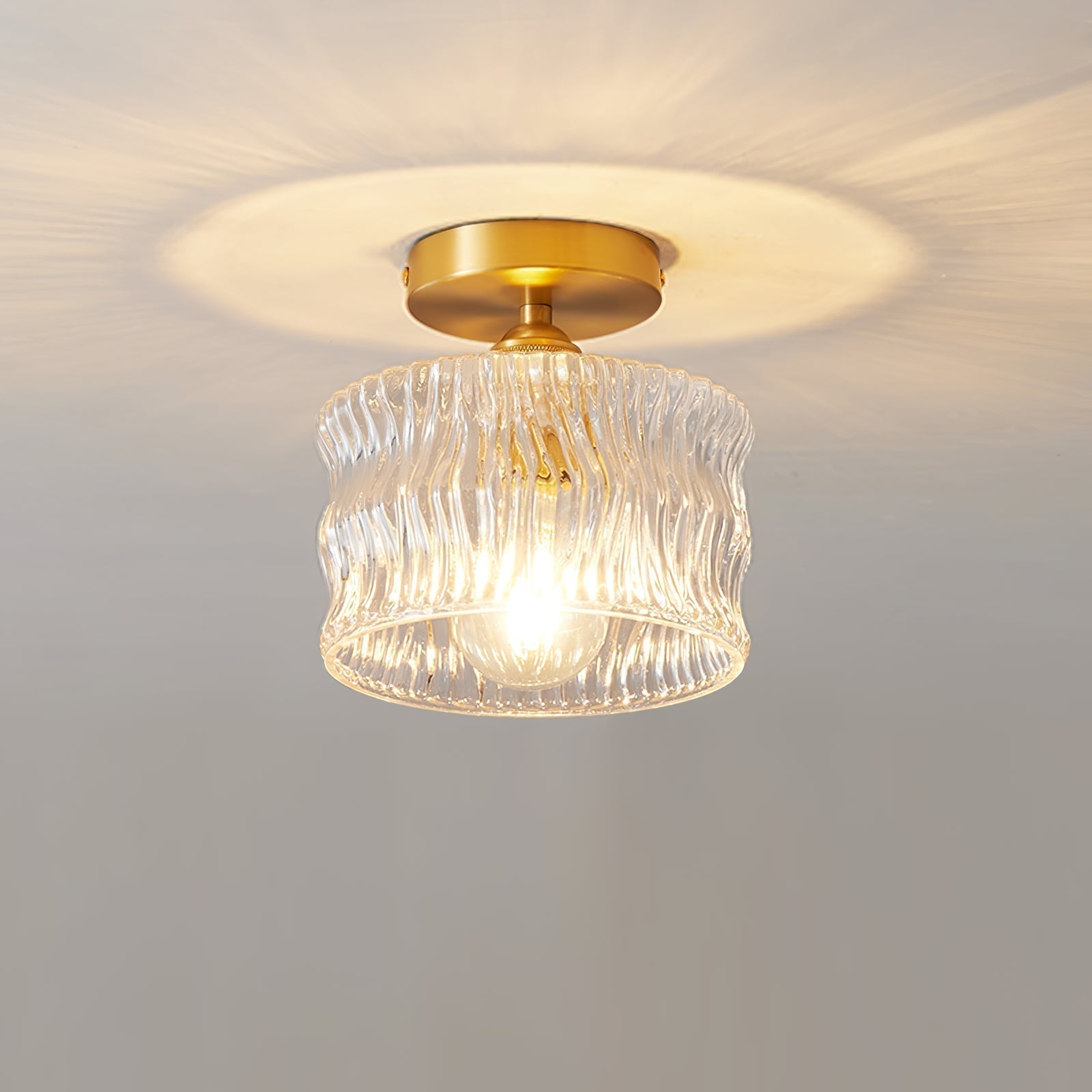 Plafonnier verre E27 or hall chambre salon verre nervuré éclairage plafond compact intérieur moderne | Restfield