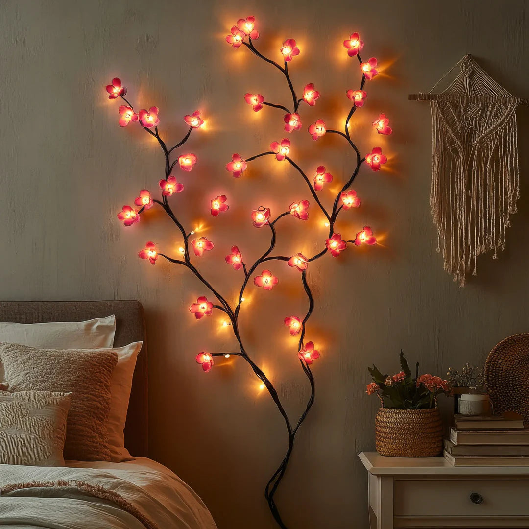 LED Wall Lamp with Blossom Branches – Warm White Decorative Light for Bedroom, Living Room & Hallway – Gold Finish | Sansoti