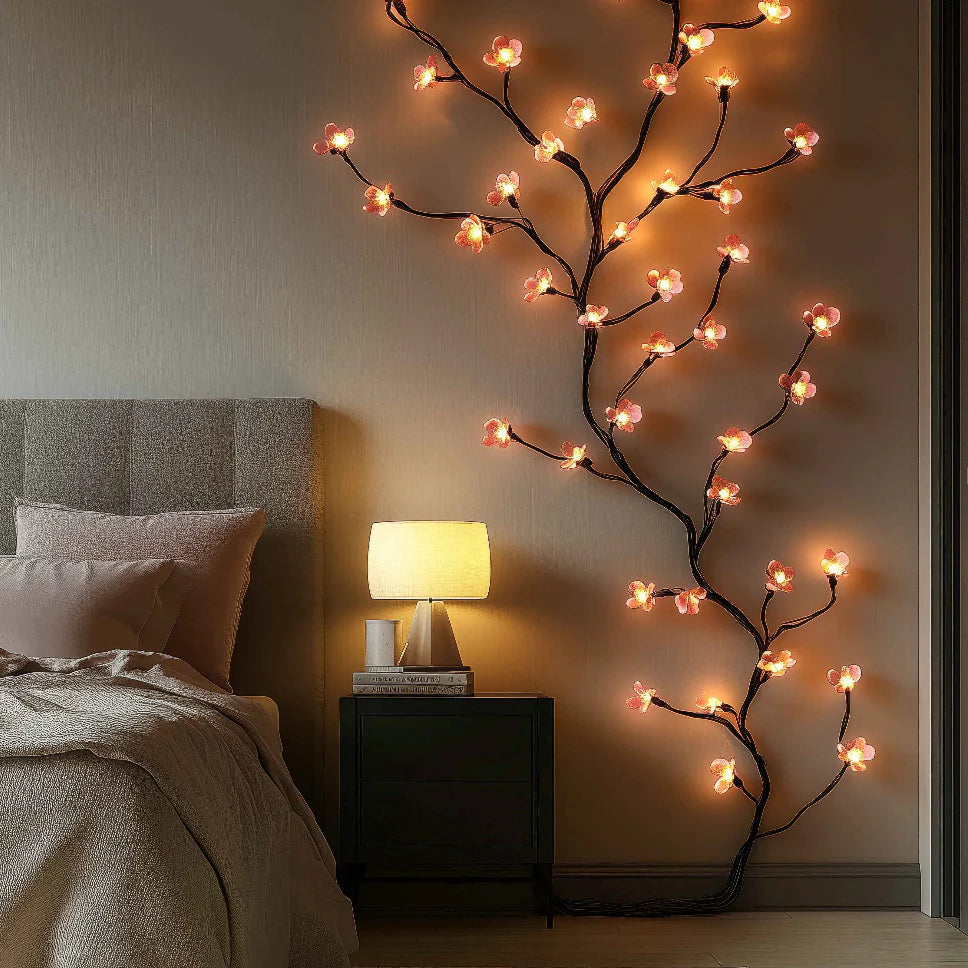 LED Wall Lamp with Blossom Branches – Warm White Decorative Light for Bedroom, Living Room & Hallway – Gold Finish | Sansoti