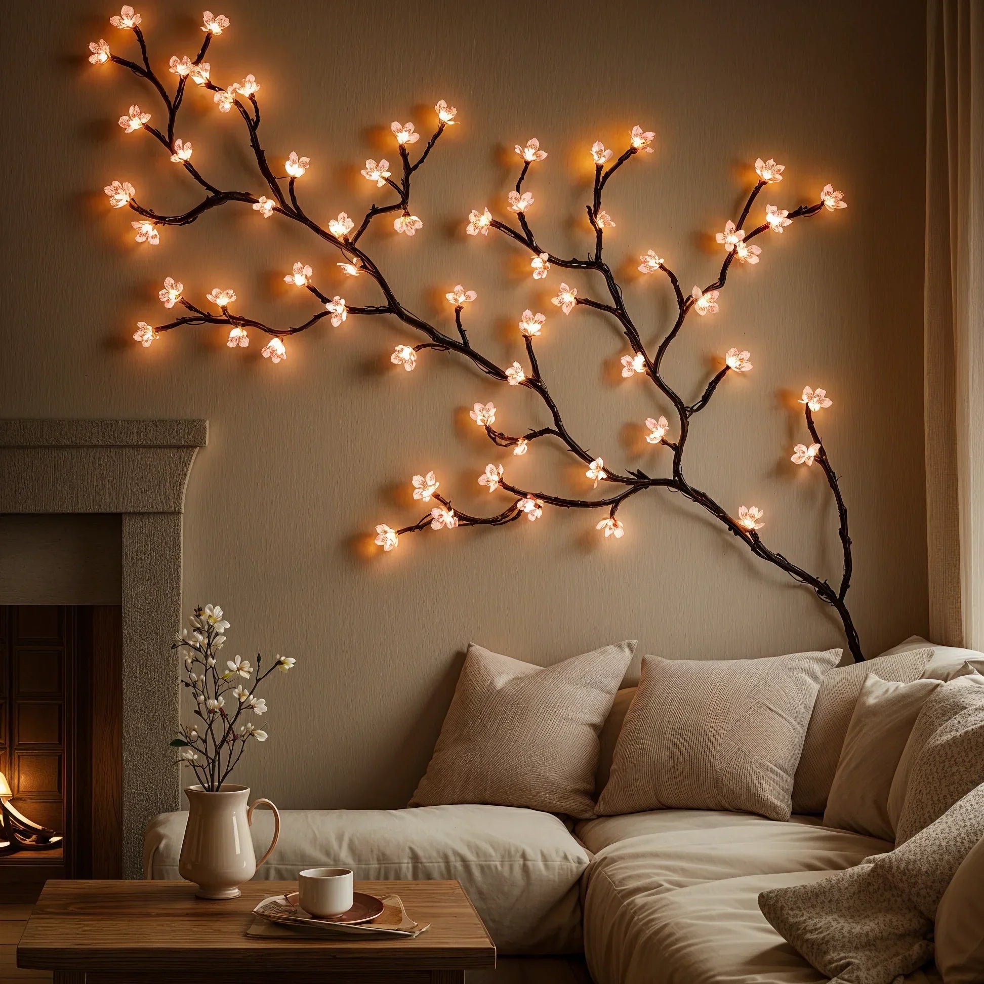 LED Kirschblütentak 160cm 72 Lampjes Roze USB Stekker Sfeerverlichting Decoratieve Bloesemtak Binnen | Sansoti