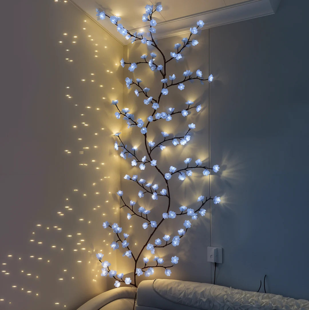 LED Wall Lamp with Blossom Branches – Warm White Decorative Light for Bedroom, Living Room & Hallway – Gold Finish | Sansoti