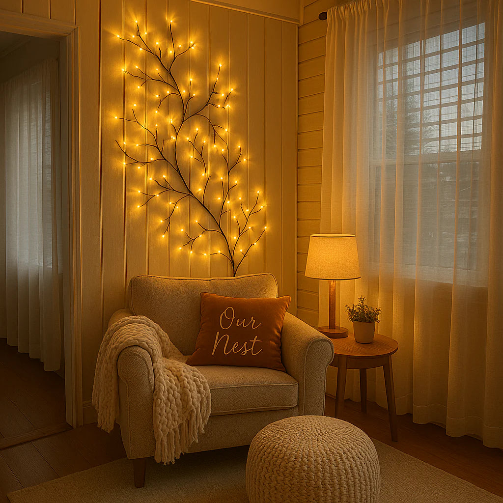 LED Wall Lamp with Blossom Branches – Warm White Decorative Light for Bedroom, Living Room & Hallway – Gold Finish | Sansoti