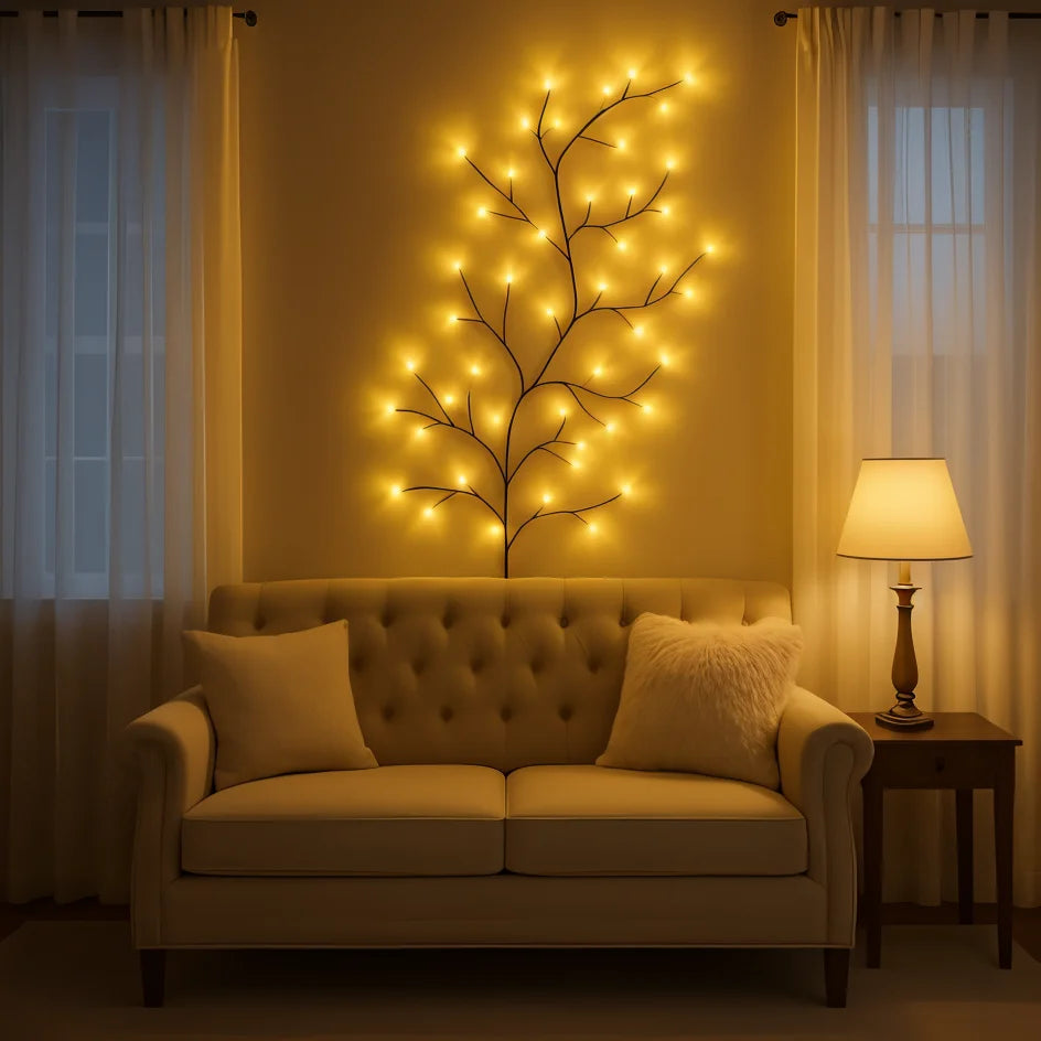LED Wandlamp met Verlichte Wilgentakken Warm Wit 2,3m 144 LEDs Dimbaar Decoratief Sfeerverlichting Interieur | Sansoti