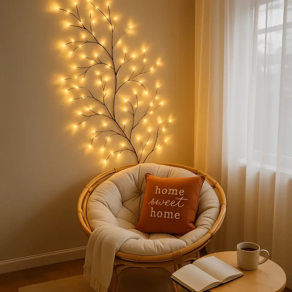 LED Wandlamp met Verlichte Wilgentakken Warm Wit 2,3m 144 LEDs Dimbaar Decoratief Sfeerverlichting Interieur | Sansoti