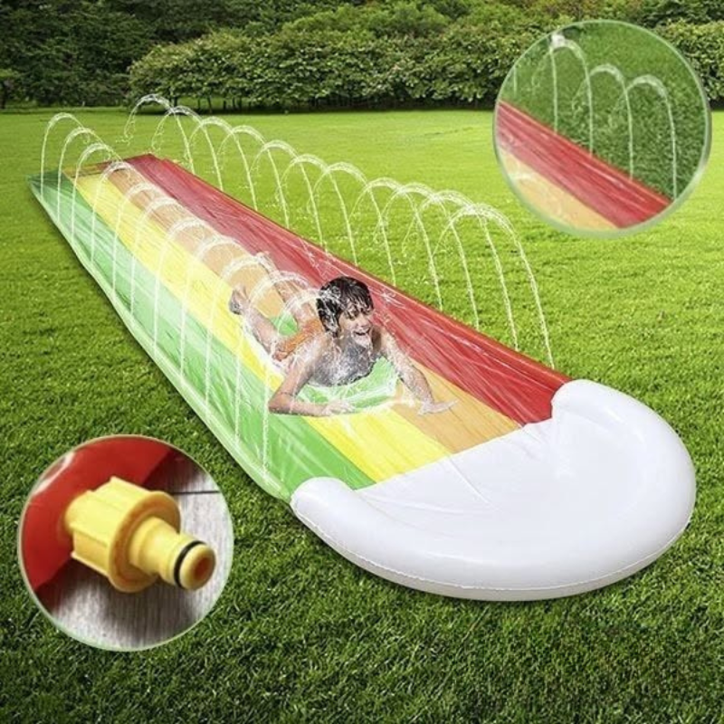 Inflatable Water Slide 488cm with Sprinkler System Rainbow Colors Summer Garden Fun Outdoor Toy for Children | Sansoti