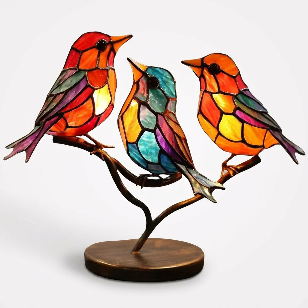 Glazen Vogelfiguren op Glazen Tak Decoratie – Set van 1, 2, 3 of 5 Vogels – Handgemaakte Sierlijke Tafeldecoratie met Gekleurde Glazen Vogeltjes – Interieurobject | Sansoti