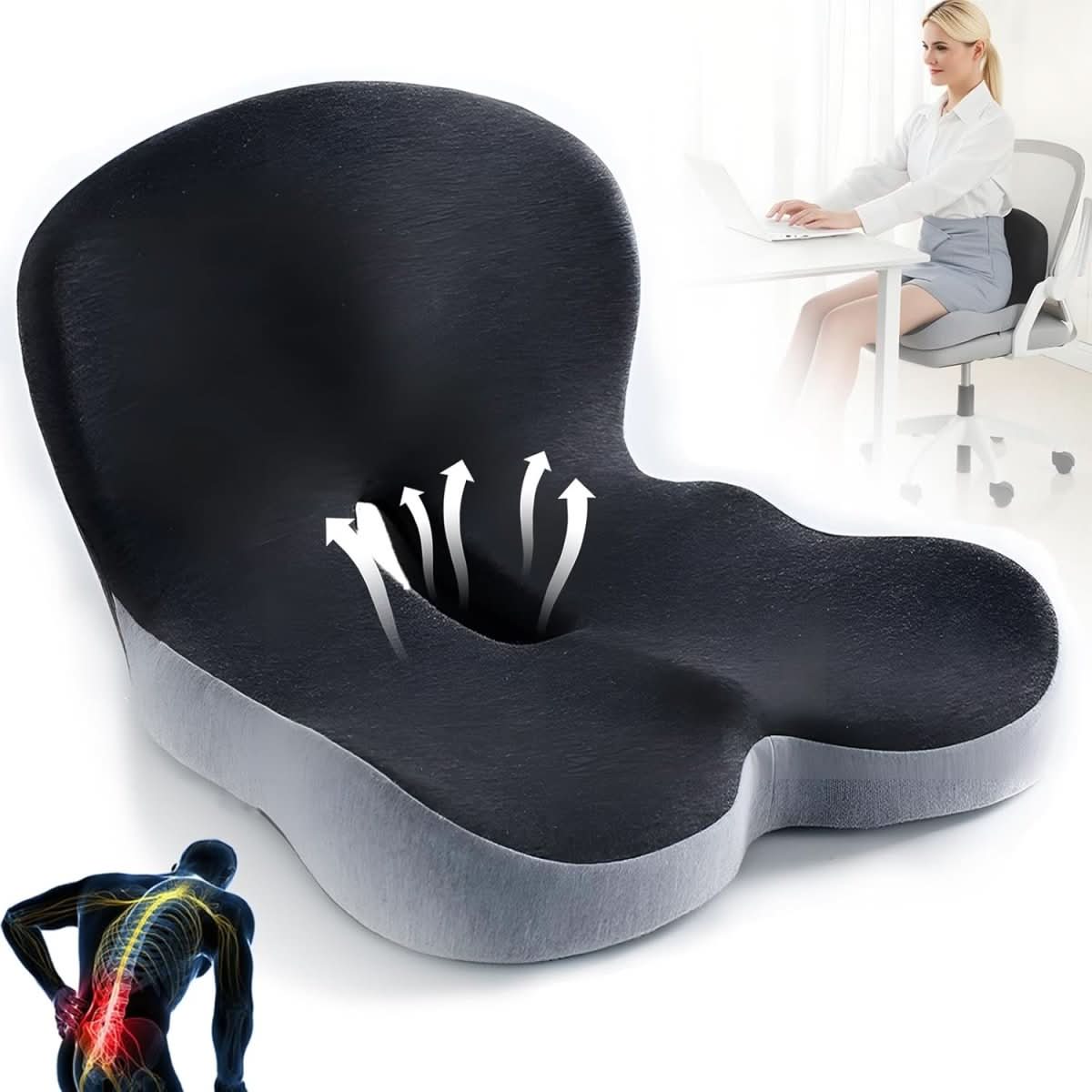 Coussin de Siège Ergonomique en Mousse à Mémoire de Forme pour Soutien du Dos & de la Posture | Restfield Ergo