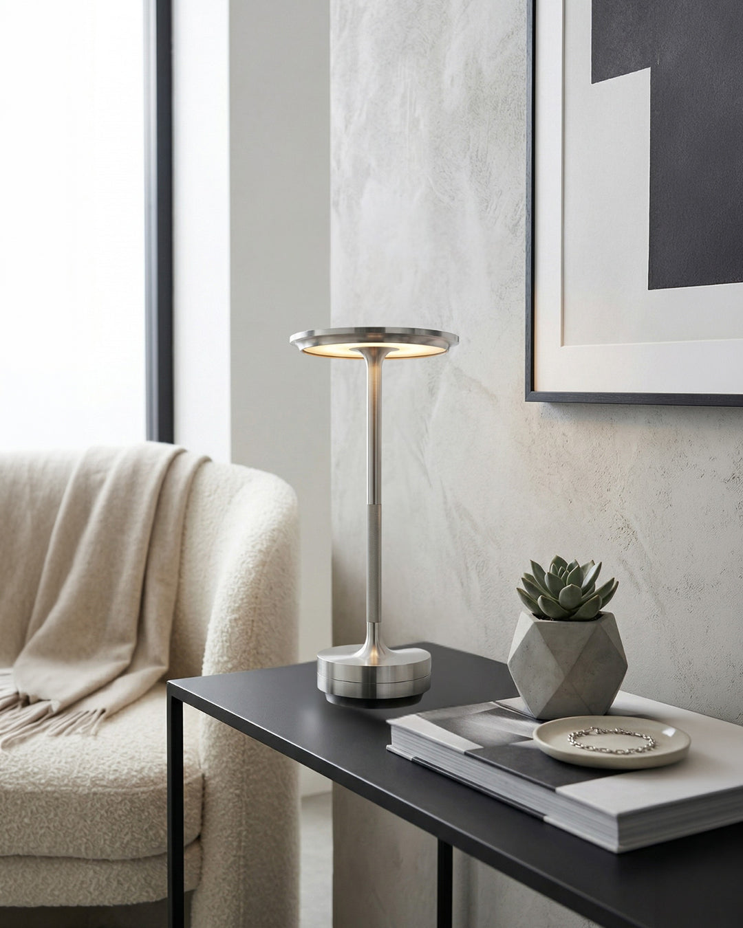 Oplaadbare LED Tafellamp met Dimfunctie Cilindervorm Metaal Draadloze Sfeerlamp | Sansoti