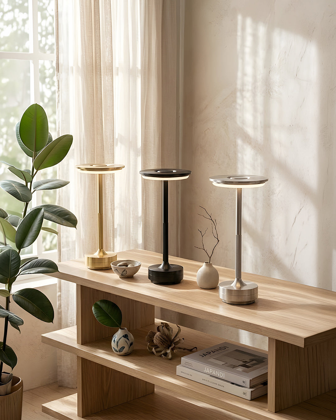 Oplaadbare LED Tafellamp met Dimfunctie Cilindervorm Metaal Draadloze Sfeerlamp | Sansoti