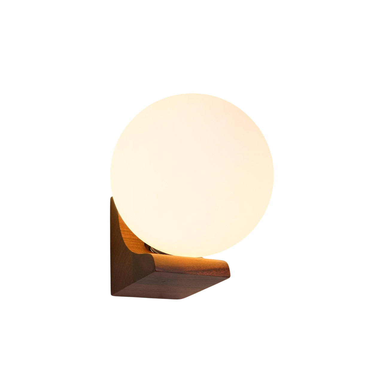 Wandlamp met Glazen Bol en Houten Beugel – Walnoot of Essenhout – Modern Landelijke Stijl | Sansoti