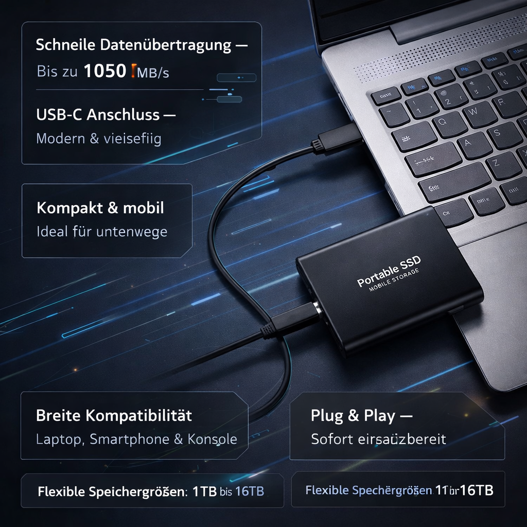 Draagbare SSD 512GB USB-C Externe Datopslag met Snelle Overdracht | Sansoti
