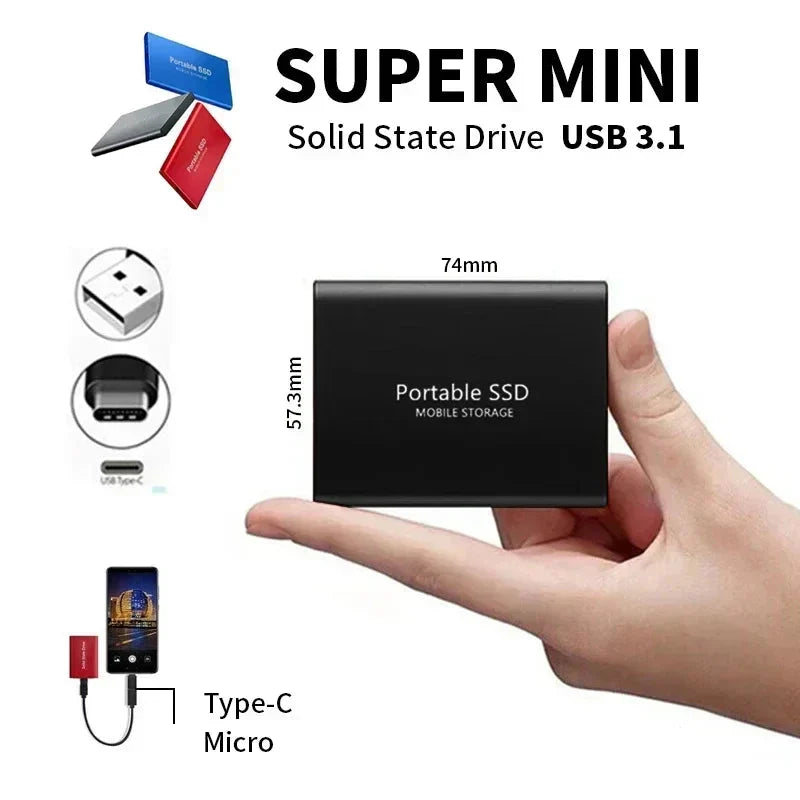 Externe SSD 2TB Snelle Overdracht USB-C Compact Opslag Backup Bestandsopslag Draagbare Gegevensopslag | Sansoti
