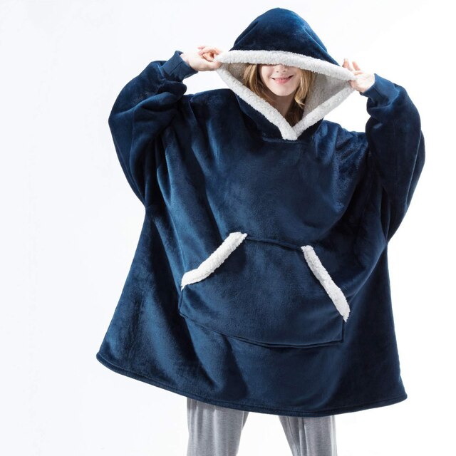 Oversized Sherpa Fleece Hoodie Luksusowe ciepło Uniwersalny rozmiar XXL Zimowy komfort Odzież domowa Koc Loungewear Miękki polar | Sansoti