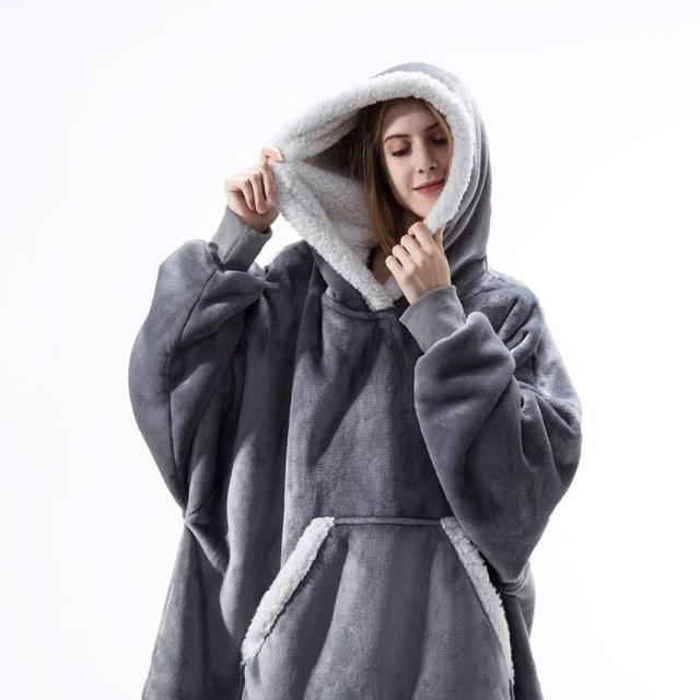 Oversized Sherpa Fleece Hoodie Luksusowe ciepło Uniwersalny rozmiar XXL Zimowy komfort Odzież domowa Koc Loungewear Miękki polar | Sansoti