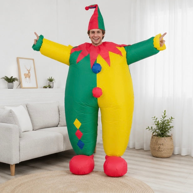 Aufblasbares Clownkostüm für Partys, Veranstaltungen und Karneval mit Ventilator, Unterhaltungskostüm | Sansoti