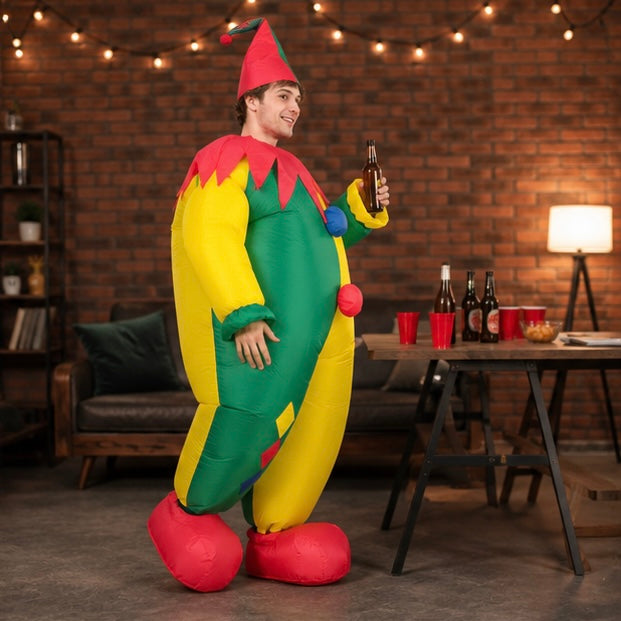 Aufblasbares Clownkostüm für Partys, Veranstaltungen und Karneval mit Ventilator, Unterhaltungskostüm | Sansoti
