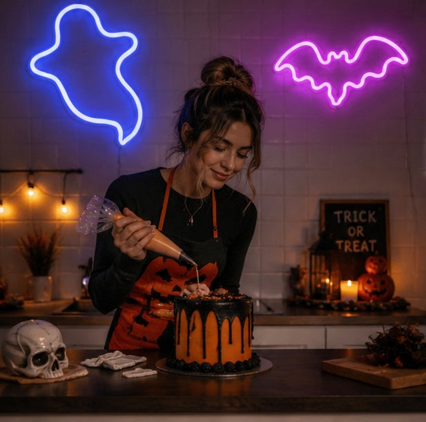 Neon-Tischlampe Fledermaus Geist LED-Beleuchtung Halloween-Ambientebeleuchtung Dekorative Themen-Nachtlampe für Kinder | Sansoti