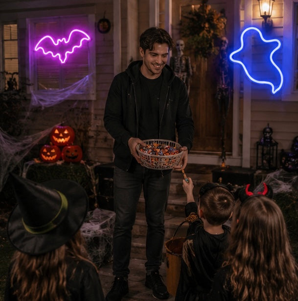 Neon-Tischlampe Fledermaus Geist LED-Beleuchtung Halloween-Ambientebeleuchtung Dekorative Themen-Nachtlampe für Kinder | Sansoti