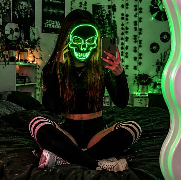 Illuminated Skull Mask LED Full-Face Horror Halloween Carnival Cosplay Party Masquerade Accessory | Sansoti