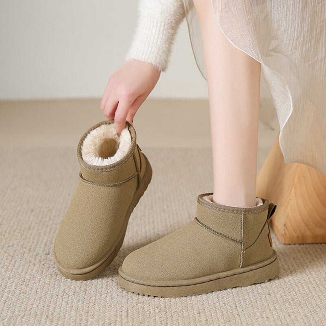 Enkellaarzen Dames Suède met Schapenwollen Voering Winterschoenen Comfortabel Warm Leren Laarzen Plat | Sansoti