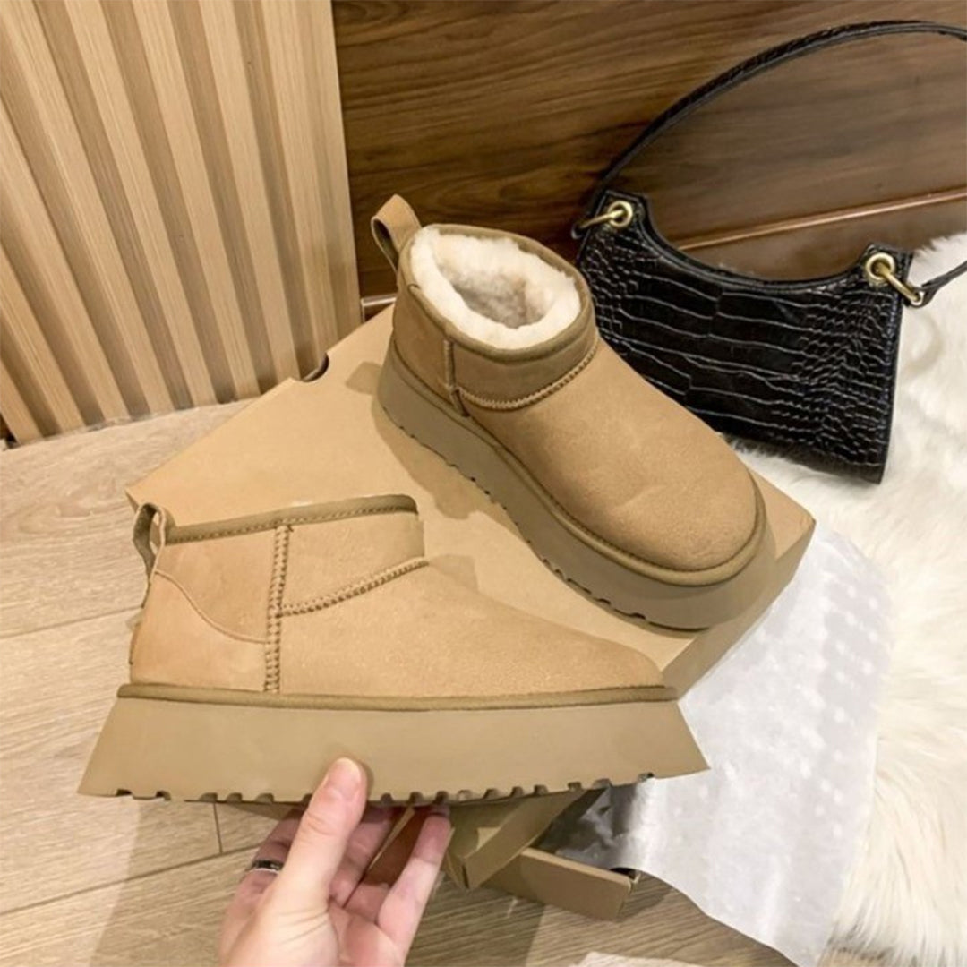 Enkellaarzen Dames Suède met Schapenwollen Voering Winterschoenen Comfortabel Warm Leren Laarzen Plat | Sansoti