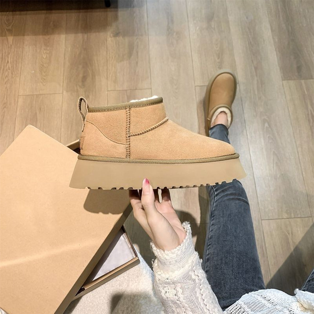 Enkellaarzen Dames Suède met Schapenwollen Voering Winterschoenen Comfortabel Warm Leren Laarzen Plat | Sansoti