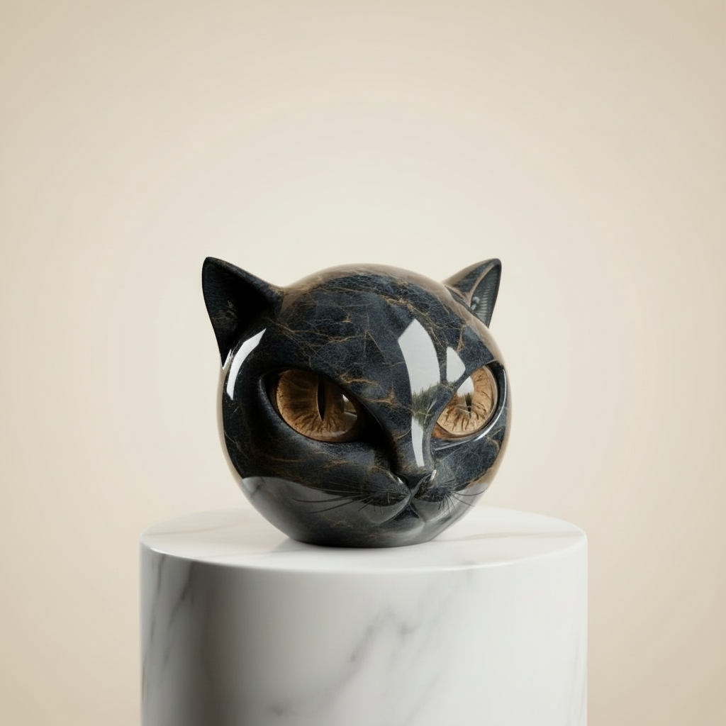 Decoratieve Kattenkop Sculptuur – Glanzende Afwerking met Hypnotiserende Ogen | Sansoti