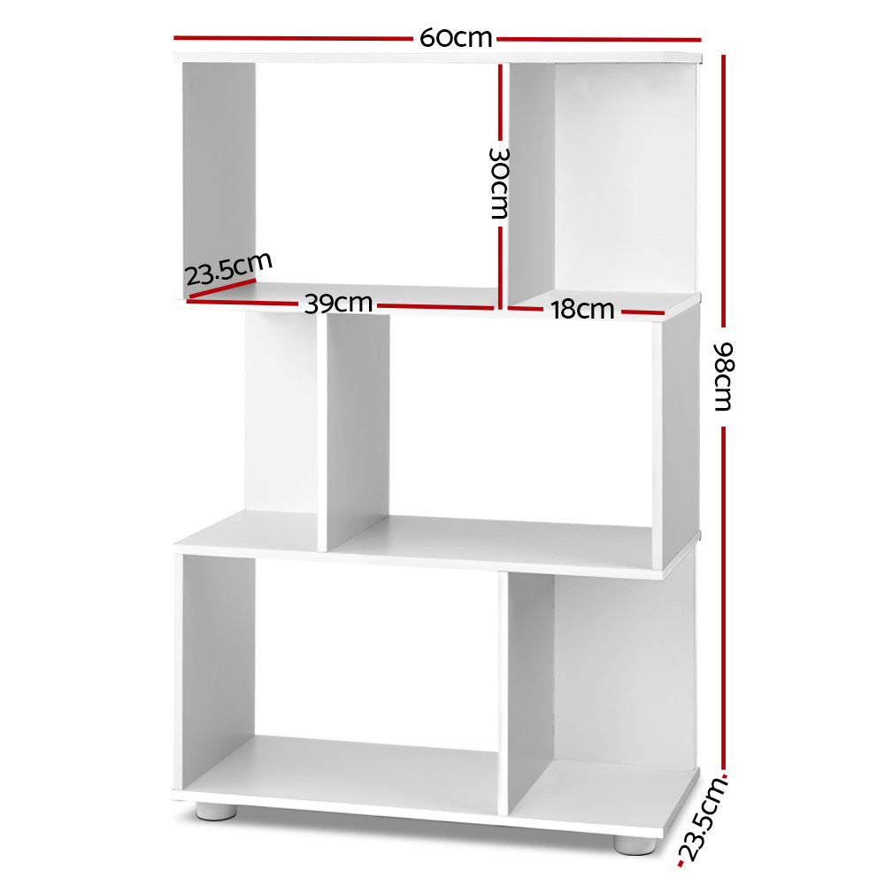 Bibliothèque design avec étagères en zigzag à 3 niveaux – Meuble d'exposition moderne 60 cm | Restfield