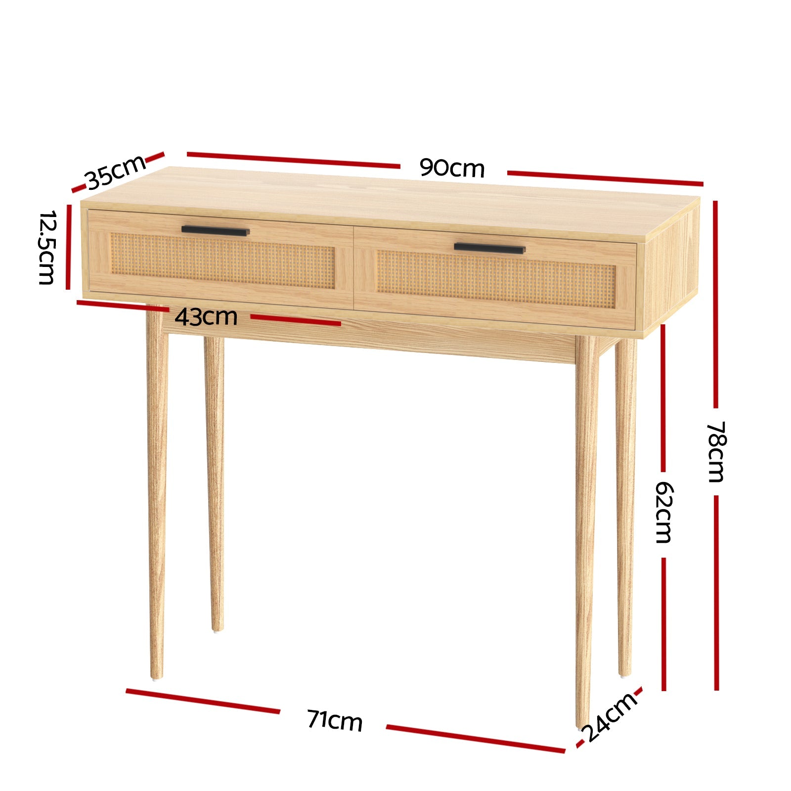 Konsolentisch mit Rattanschubladen und Massivholzbeinen – Boho-Flurtisch 90 cm | Restfield