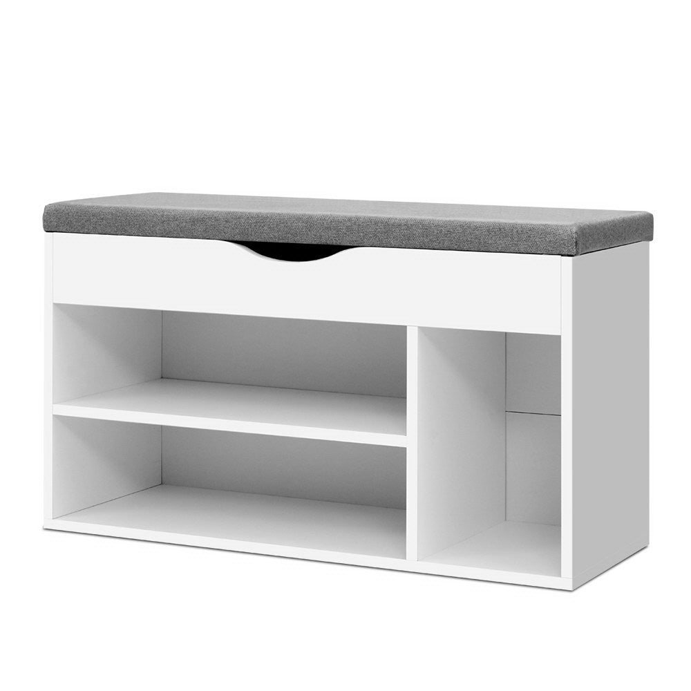 Banc à chaussures avec rangement et coussin d'assise – Armoire à chaussures blanche pour 9 paires 80 cm | Restfield