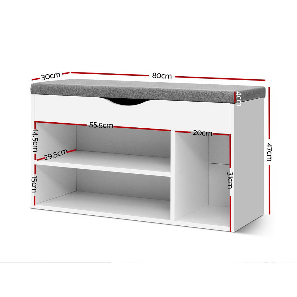 Banc à chaussures avec rangement et coussin d'assise – Armoire à chaussures blanche pour 9 paires 80 cm | Restfield