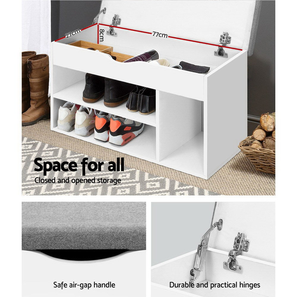 Banc à chaussures avec rangement et coussin d'assise – Armoire à chaussures blanche pour 9 paires 80 cm | Restfield