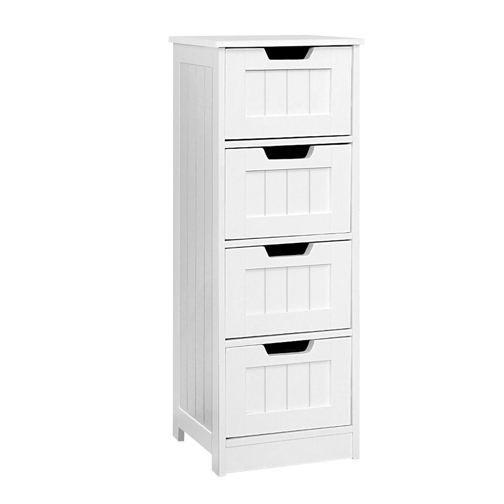 Commode étroite blanche avec 4 tiroirs – Meuble de rangement campagne en MDF 81 cm | Restfield