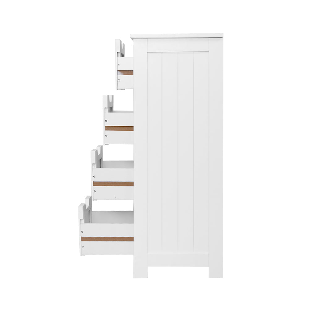 Commode étroite blanche avec 4 tiroirs – Meuble de rangement campagne en MDF 81 cm | Restfield