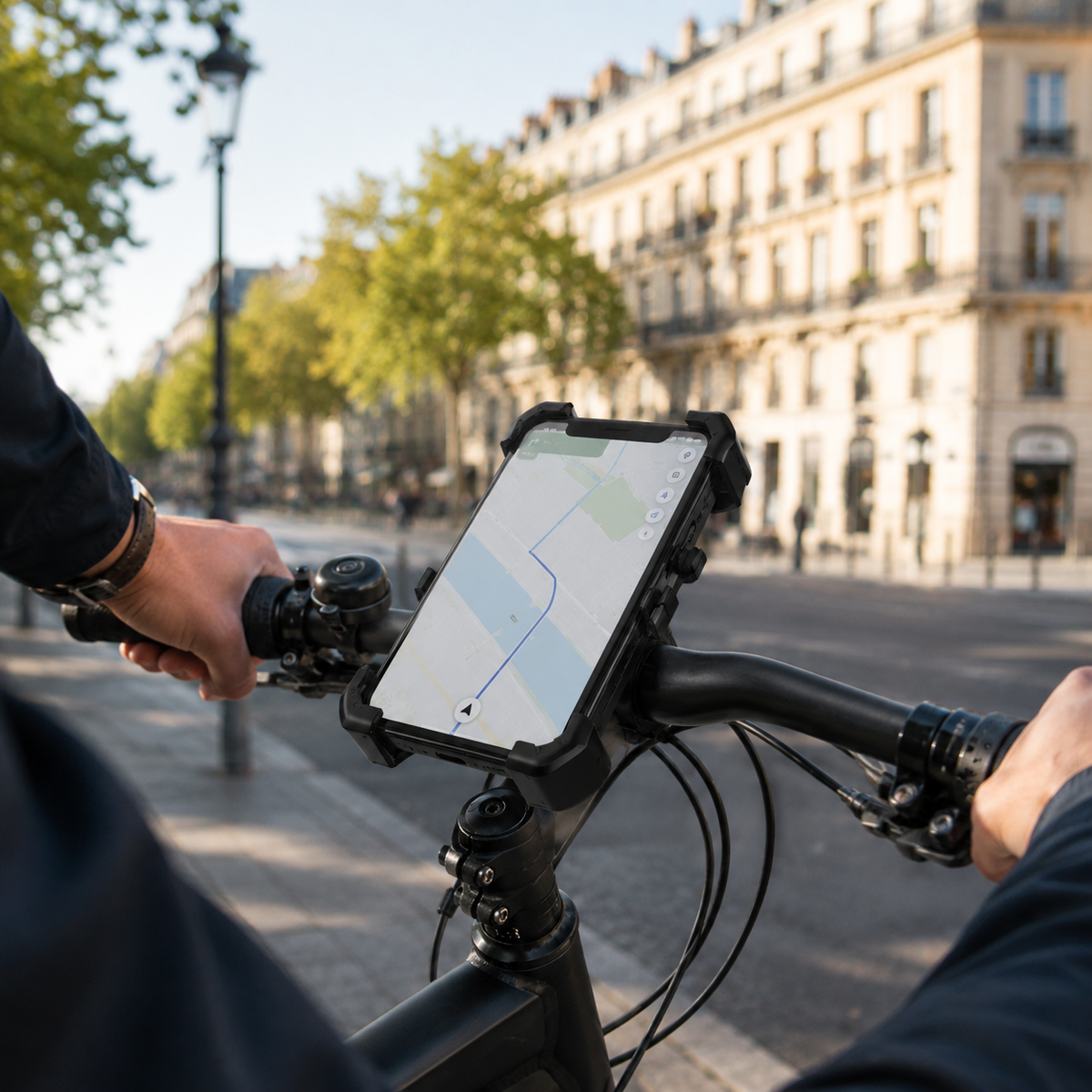 Support universel pour smartphone à vélo, aluminium noir, rotation à 360° pour une navigation sécurisée à vélo | Sansoti