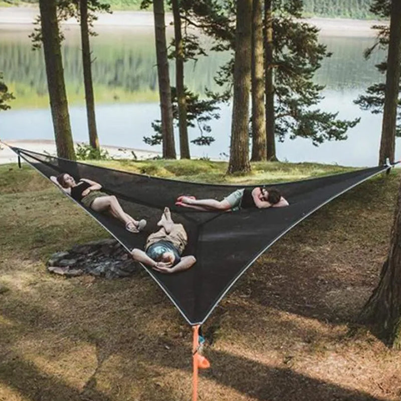 Driehoekige Hangende Hangmat Meerpersoons met Ankersysteem voor Camping Tuin Buiten Ontspanning Relax | Sansoti