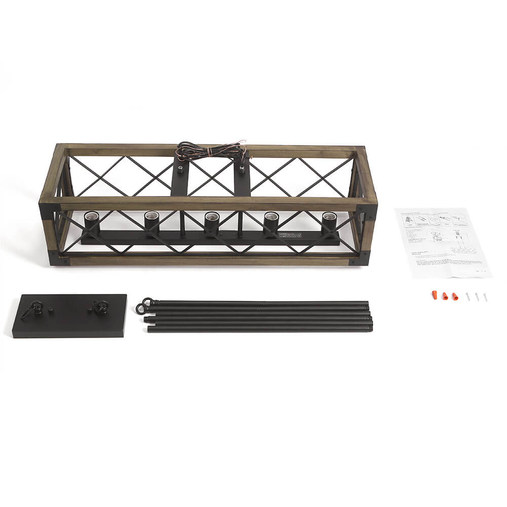 Suspension Rectangulaire Bois Noir 80cm 5 Lumières Salle à Manger Îlot de Cuisine Industriel Campagne Lustre Réglable Suspension Salon | Restfield