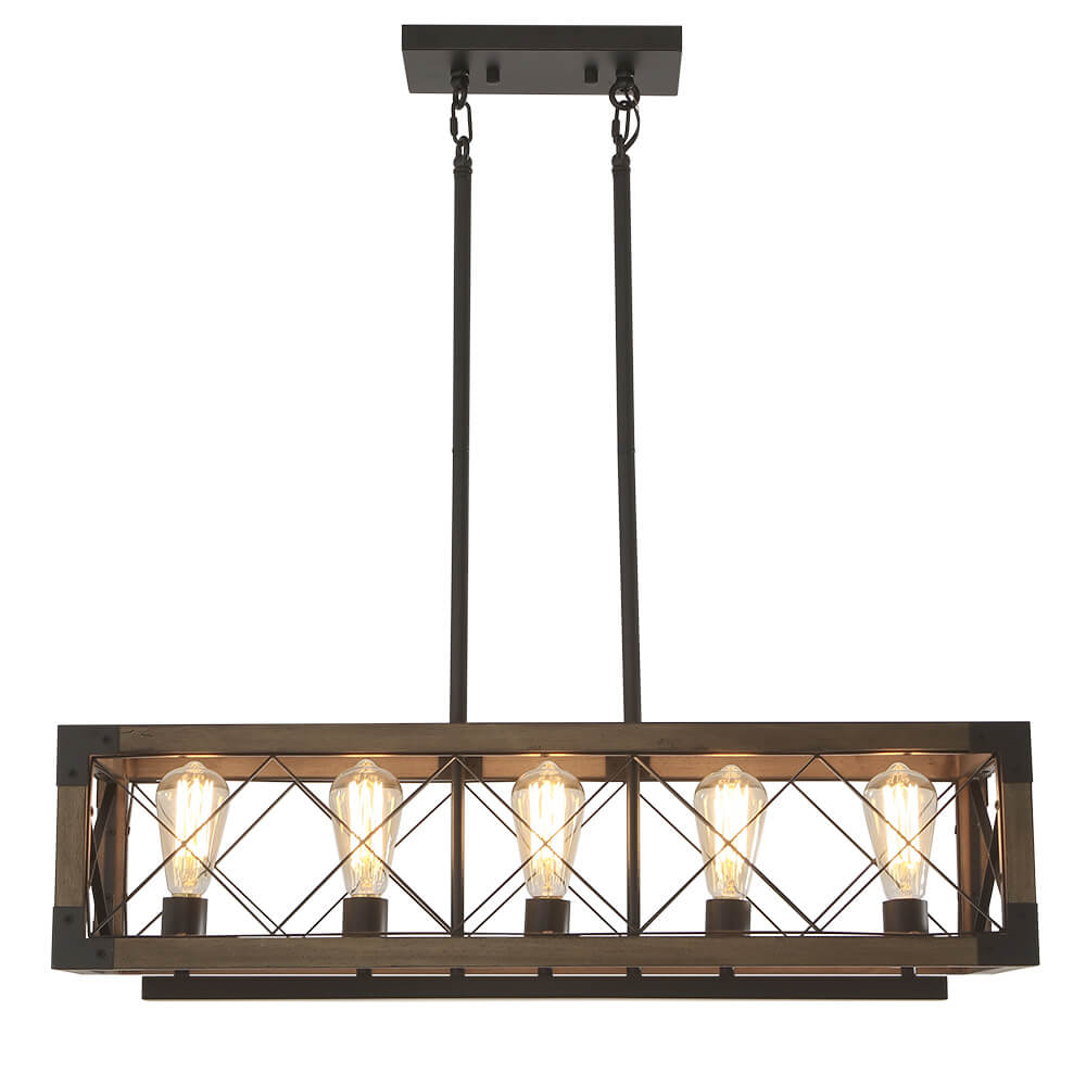 Suspension Rectangulaire Bois Noir 80cm 5 Lumières Salle à Manger Îlot de Cuisine Industriel Campagne Lustre Réglable Suspension Salon | Restfield