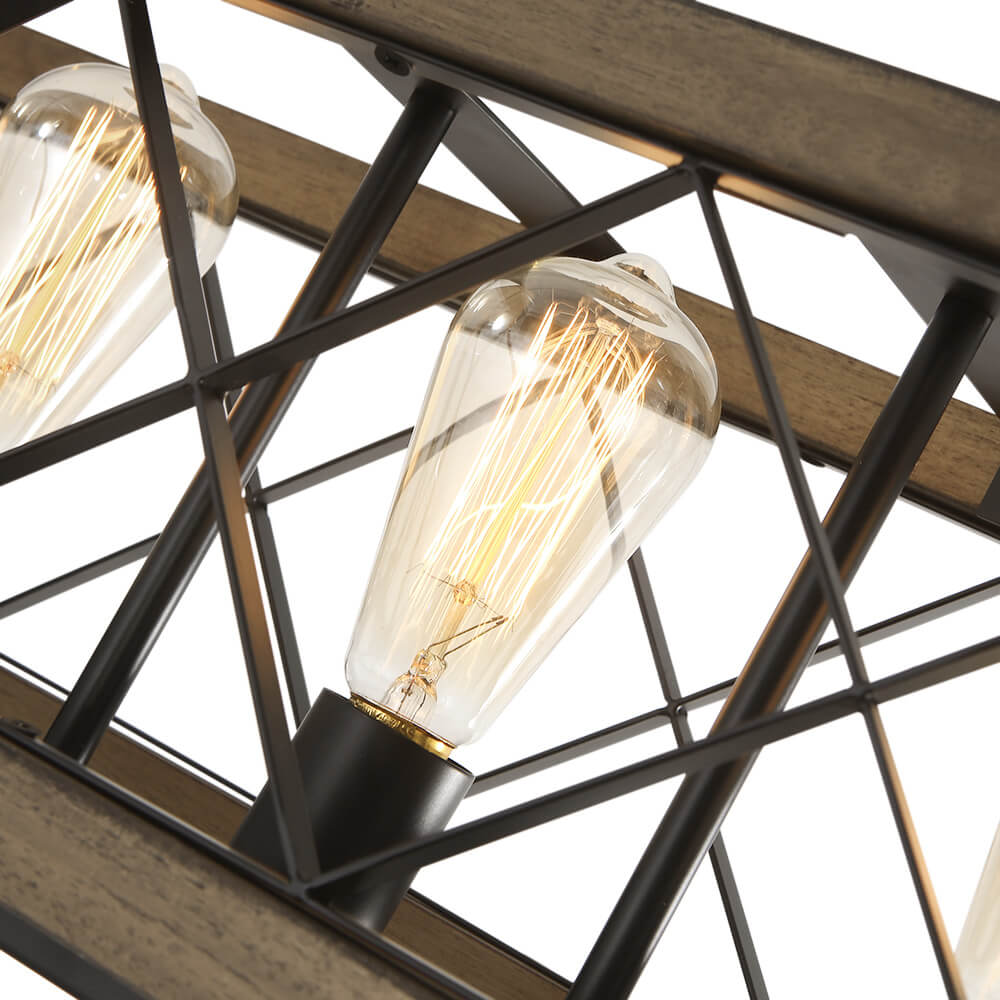 Suspension Rectangulaire Bois Noir 80cm 5 Lumières Salle à Manger Îlot de Cuisine Industriel Campagne Lustre Réglable Suspension Salon | Restfield