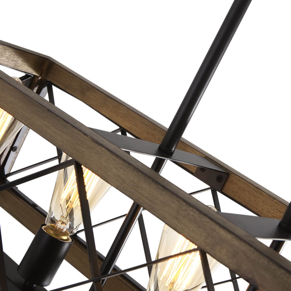 Suspension Rectangulaire Bois Noir 80cm 5 Lumières Salle à Manger Îlot de Cuisine Industriel Campagne Lustre Réglable Suspension Salon | Restfield