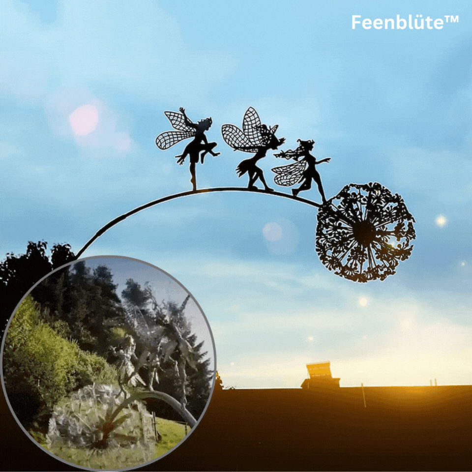 Ornement de jardin représentant une fée en silhouette avec pissenlit, en métal résistant aux intempéries, décoration pour massifs, bordures et pelouses | Sansoti