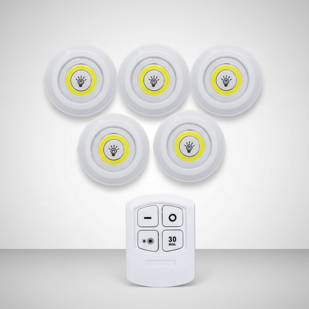 LED Spotjes Onderkast Batterij Draadloos Dimbaar Set 3 Keuken Kastverlichting Zelfklevend Afstandsbediening Plakspot | Sansoti