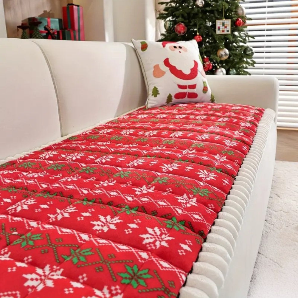 Feestelijk Bankhoes Kersthoes Rood-Wit Patroon voor 1-4 Zitbanken Microfiber Kerstdecoratie Beschermhoes Machinewasbaar | Sansoti