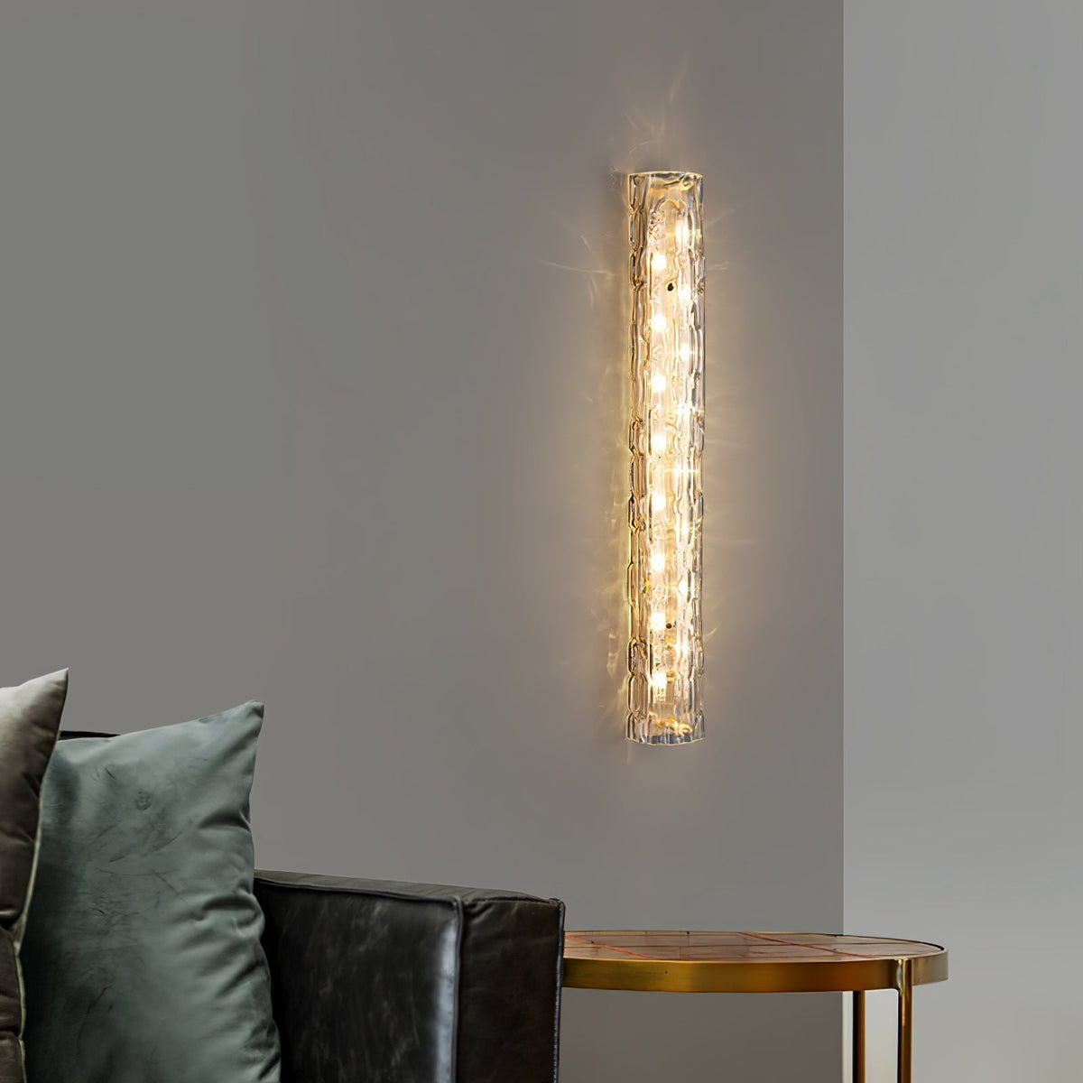 Glas-Wandleuchte aus messingfarbenem Metall, integrierte LED 3000K-6000K, dimmbare integrierte Beleuchtung, Wohnzimmer | Sansoti