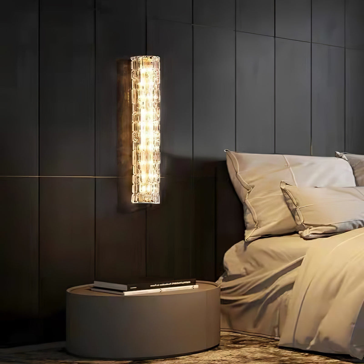 Glas-Wandleuchte aus messingfarbenem Metall, integrierte LED 3000K-6000K, dimmbare integrierte Beleuchtung, Wohnzimmer | Sansoti