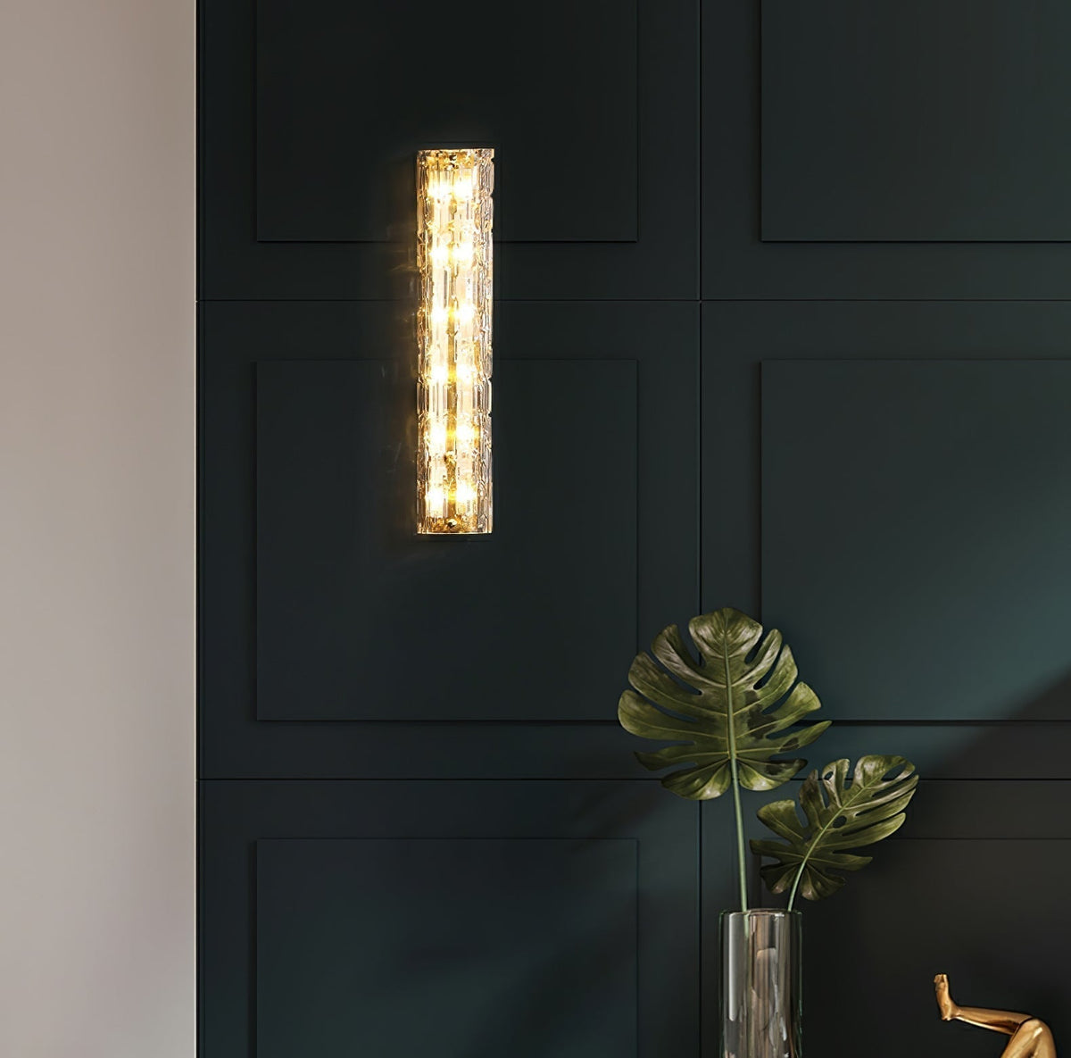 Glas-Wandleuchte aus messingfarbenem Metall, integrierte LED 3000K-6000K, dimmbare integrierte Beleuchtung, Wohnzimmer | Sansoti