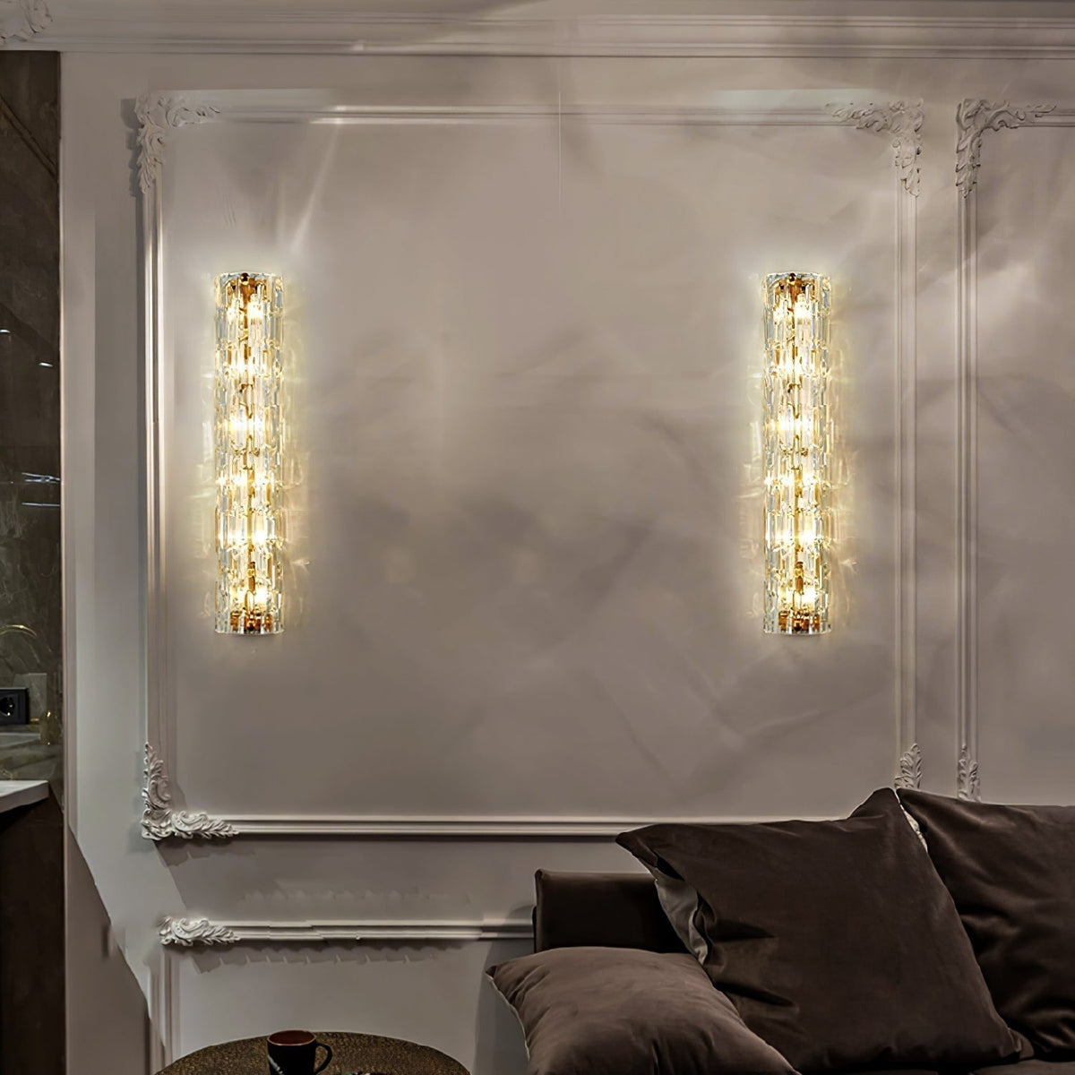 Glas-Wandleuchte aus messingfarbenem Metall, integrierte LED 3000K-6000K, dimmbare integrierte Beleuchtung, Wohnzimmer | Sansoti